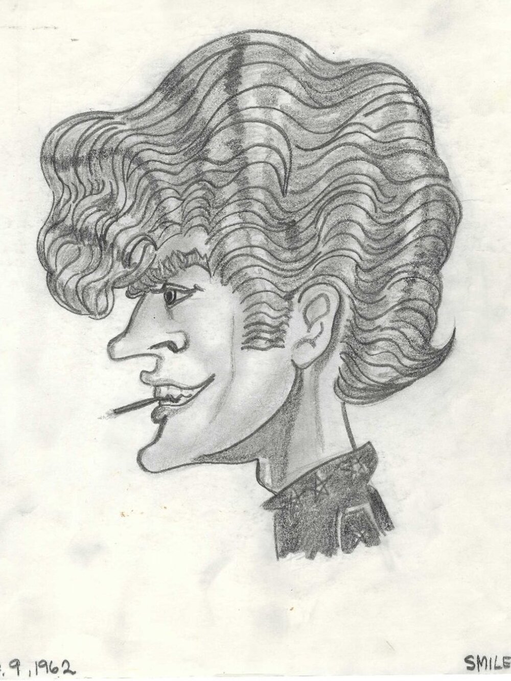 AL "SMILEY" BERES ORIGINAL 1962 GREASER #1 CHARACTER PENCIL DRAWING 8.5" x 11".